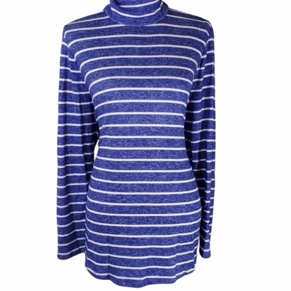 • Lane Bryant • Soft Turtleneck Striped Long Sleeve Shirt - Blue & White - Picture 3 of 4
